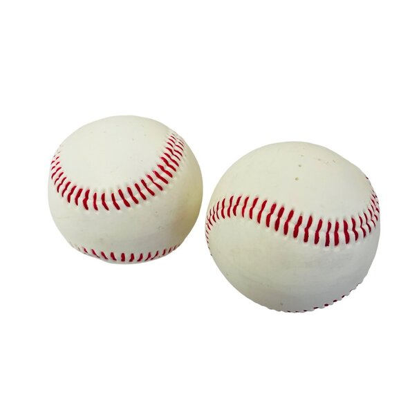 Vintage Hallmark Style Baseballs 2 Pack White Leather With Red Stitching Plastic - Picture 2 of 7